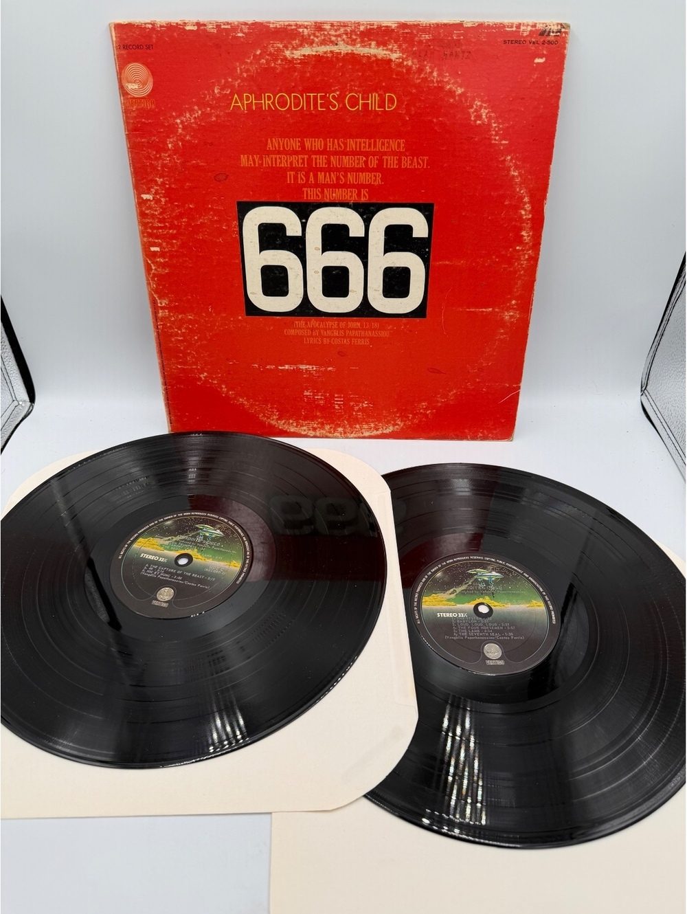Aphrodite’s Child 666 1972 US Vertigo VEL 2-500 Gatefold Swirl Labels Vangelis
